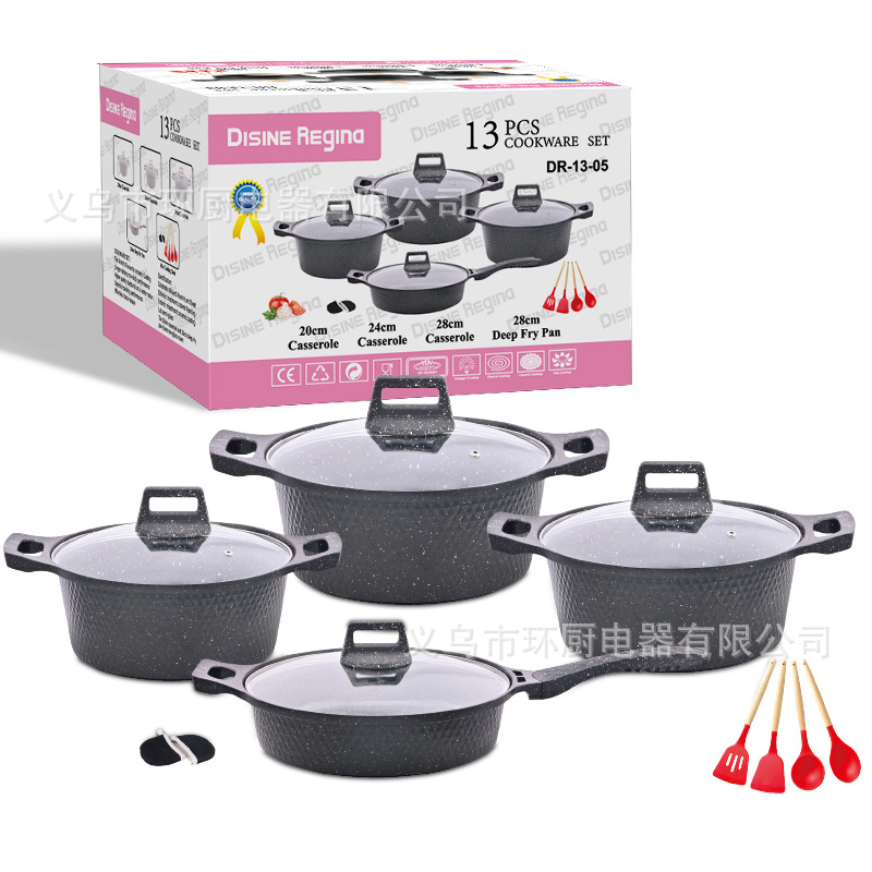 13pcscookwaresetDR1305出口陶瓷锅具套装汤锅不粘锅麦饭石新款