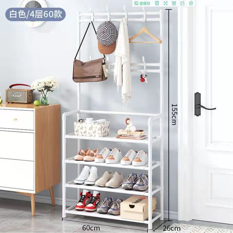 Entrance hall storage shoe rack, simple shoe and hat rack, floor coat and hat rack, integrated combination rack, bedroom and living room coat and hat rack details Picture