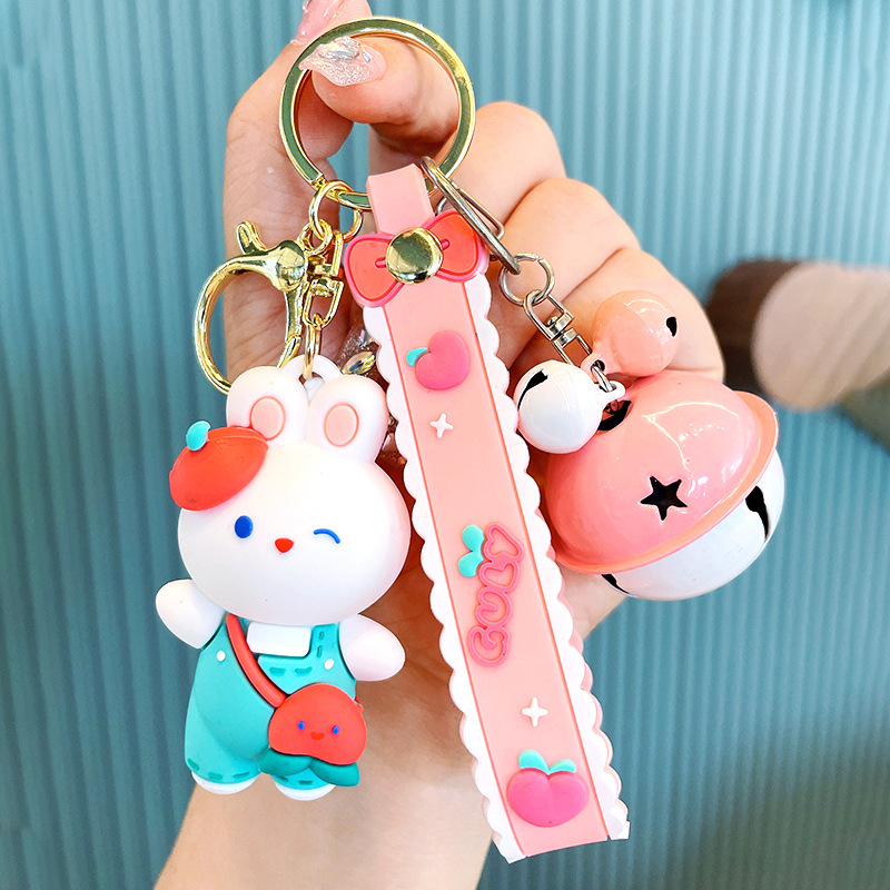 Cute little rabbit keychains, car pendants, simple cartoon white rabbit dolls, key chain rings and small accessories for the Year of the Rabbit details Picture