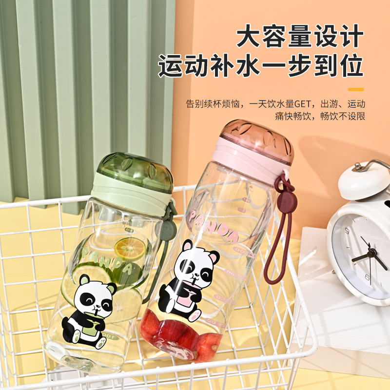 新款熊猫水杯开学季学生夏季塑料水杯批发女ins带滤网运动水杯
