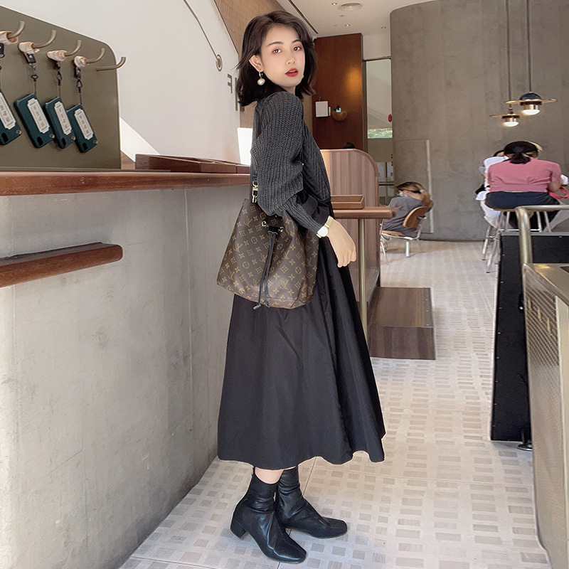 Early autumn long-sleeved dress for women 2022, high-end, elegant, slimming, stylish, versatile knitted shawl, fake two-piece set Specification image
