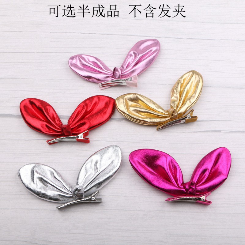 Light and simple pearlescent fabric rabbit ear hair clip top clip, elegant girls' three-dimensional bow bangs clip, duckbill clip Specification image