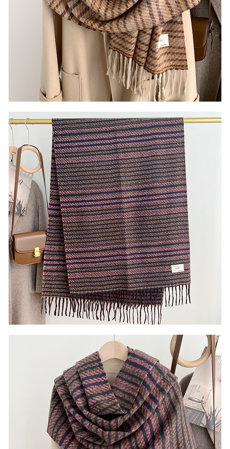 New retro striped faux cashmere long scarf for autumn and winter, soft tassel large shawl, student scarf, suitable for both men and women pic 12