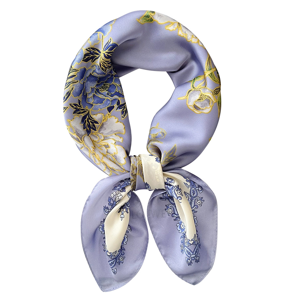 New spring and summer purple floral print silk scarves, women's autumn and winter warm shawls and scarves, fashionable professional decorative neckerchiefs Item Picture