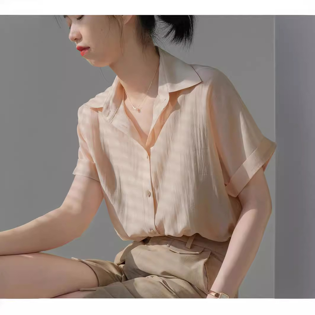 Green Loose Short-Sleeved Shirt Women New Summer Design Sense Small Sag Shirt French Small Top Woman Specification drawing
