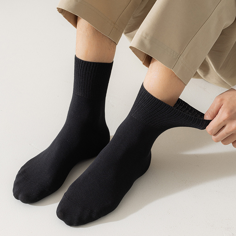 Socks stall a hair loose socks men's pure color autumn and winter middle-aged and elderly wide mouth boneless seam head socks men's pure cotton socks details Picture