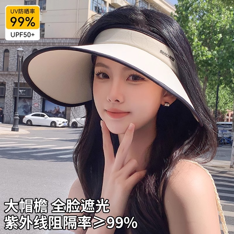 Empty Top Sun Block Hat Women's Summer Uv Protection Outdoor Riding Hat Large Brim Shade Face Peach Heart Shade Sun Hat