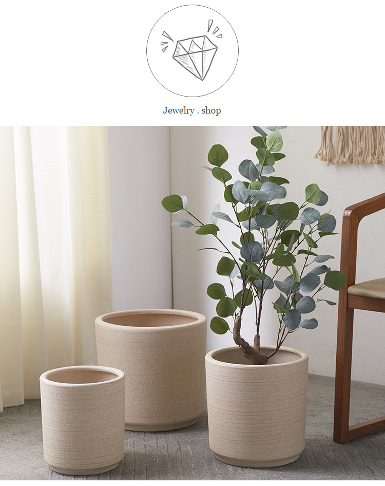 简约北欧圆口陶瓷花盆大号落地绿植摆件家用办公透气实用花盆装饰详情1