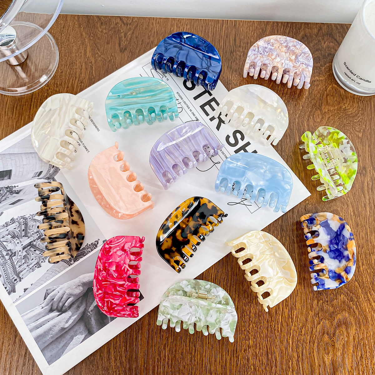 Baifei Ya Medium Acetic Acid Clip Female Korean Version Fashion Temperament Hair Grab Back Head Shark Clip Disc Hair Accessories Wholesale