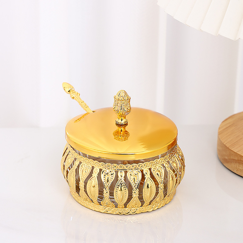Iron Art Household Sealed Glass Condiment Jar Snack Storage Storage Box Flower Tea Sugar Jar Household Kitchen Condiment Box Application Scenario