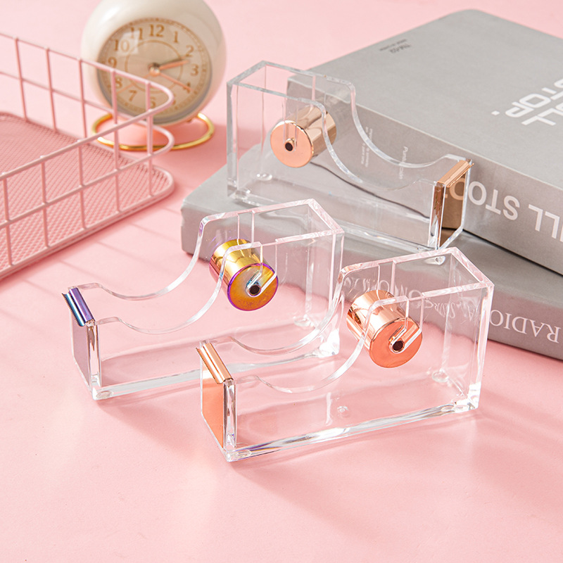 Acrylic rose gold tape holder Transparent Electroplating metal tape cutter i medium desktop hand tear divider Application Scenario