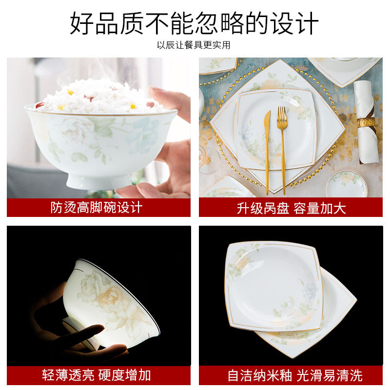 Dish Home Jingdezhen Light Luxury Bone China Tableware Set Ceramic Bowl Dish Dish Chopsticks Gift Wholesale Application Scenario