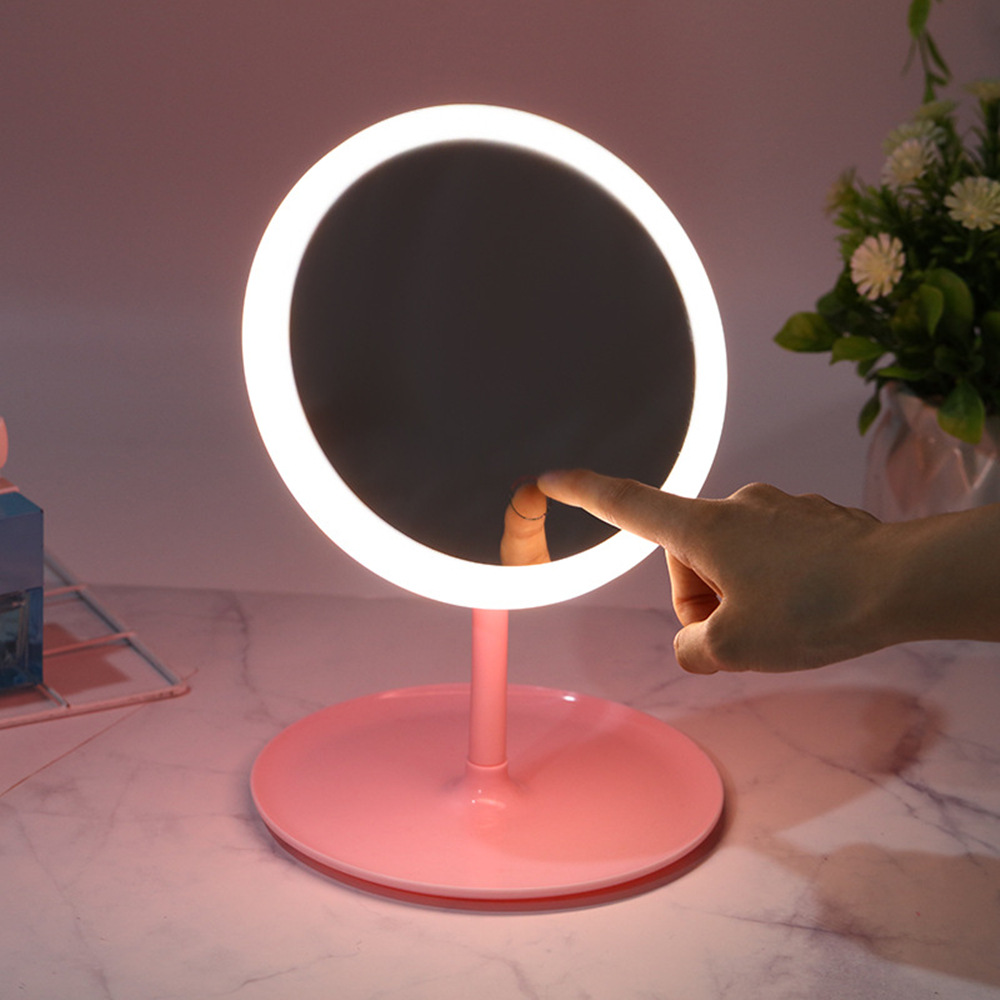 台式网红美妆镜梳妆镜usb充电镜子宿舍桌面镜子化妆镜led灯补光镜