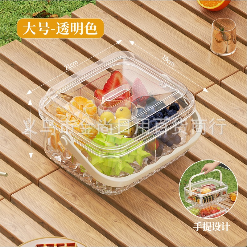 Wholesale of new hand-held square PET double-layer transparent snack and fruit ice bucket preservation boxes in kraft paper boxes full figure