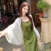 New Chinese-style green halter dress for women's summer 2025, a two-piece long dress with a high-end and elegant look Item Picture