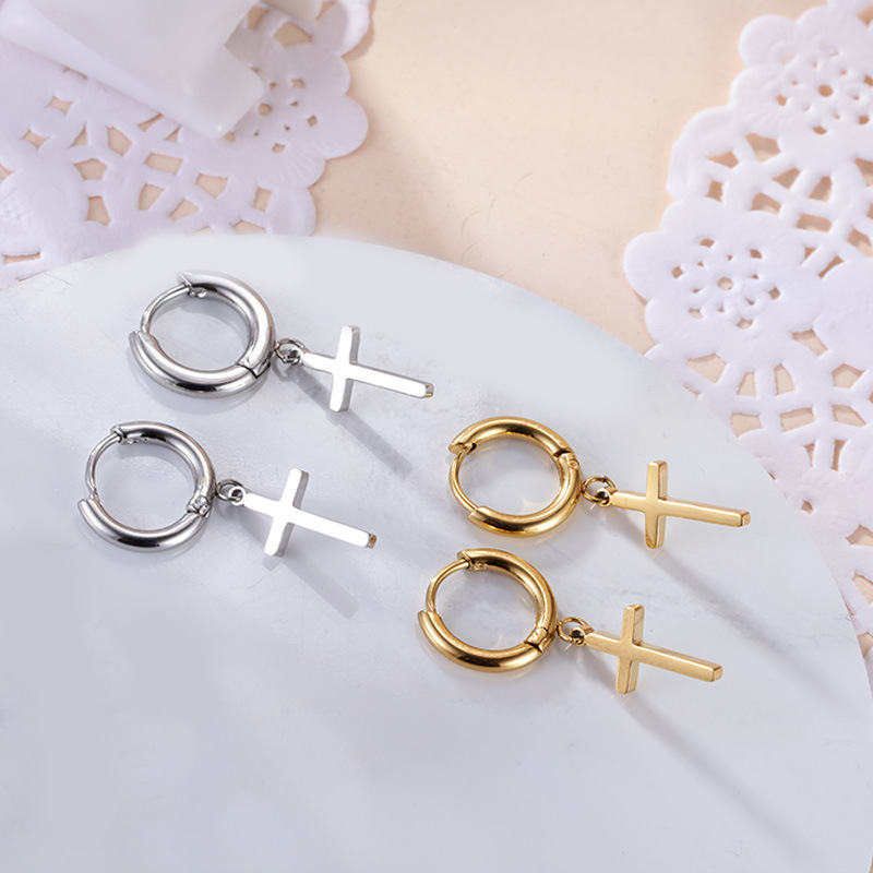 几何形不锈钢耳环经典欧美时尚耳扣简约个性十字架耳环耳钉耳坠女