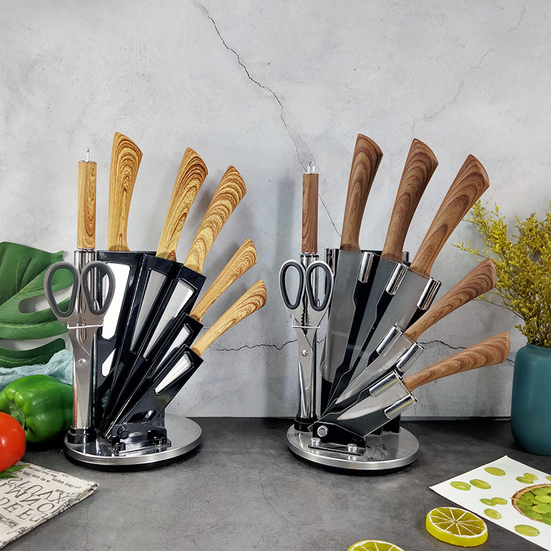 Factory New Rotating Seat Covered Horseshoe Handle 8-Piece Kitchen Knife Tool Set Chef's Knife Multipurpose Knife Peel Knife