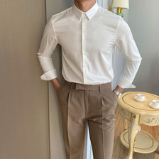 白色衬衫男长袖韩版修身潮流免烫商务正装休闲中青年内搭纯色衬衣