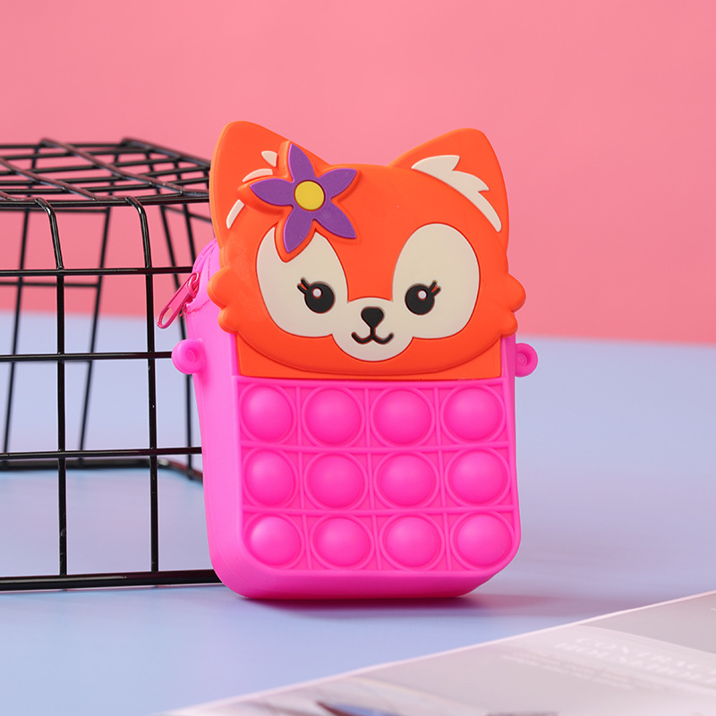 Fun Fox Silicone Children's Purse Bubble Relief Puzzle Shoulder Crossbody Travel Zipper Bag In Stock Application Scenario