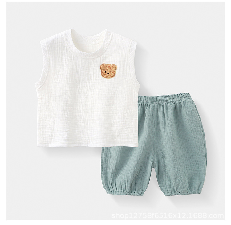 儿童夏季套装韩版宽松新款舒适透气棉纱拼色背心短裤外穿两件套详情10