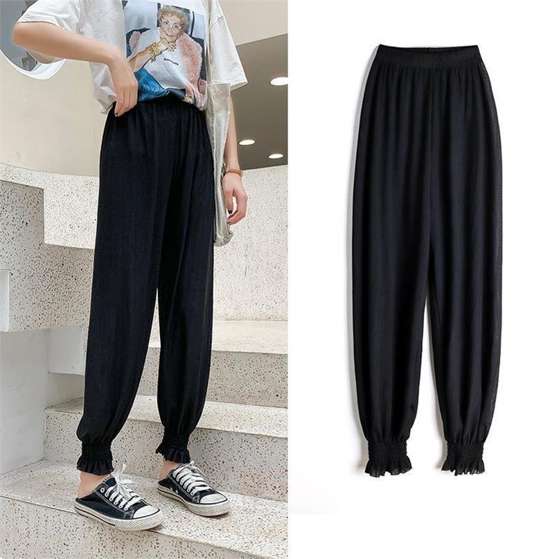 2023 Ice Silk mosquito repellent pants, women's thin ice silk pants, air-conditioned pants, casual loose lantern pants, large size, 90% flowing Specification image