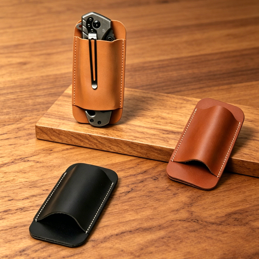 Outdoor survival leather folding knife case, Amazon cross-border EDC protective case in stock, waist-hung tactical tool knife case details Picture