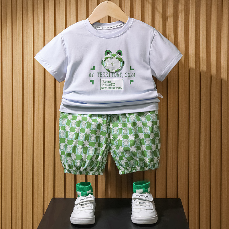 男宝夏季套装T恤短袖薄款宝宝套装可爱超萌1-2-3岁婴儿衣服外贸