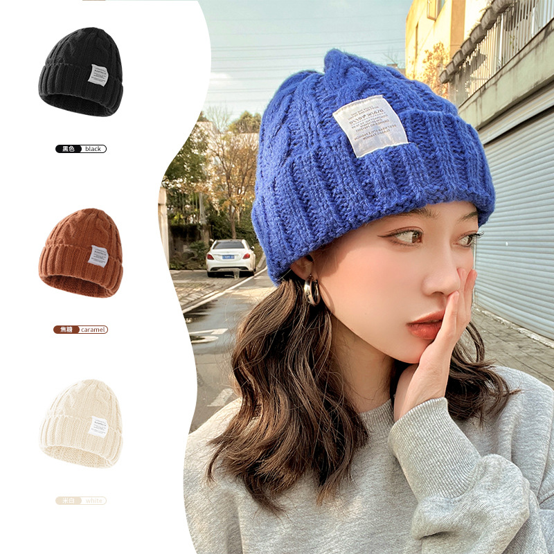 Solid Color Japanese Twist Woolen Hat Children Korean Version Autumn/Winter Student Warm Ear-Protective Knitted Hat Couple Hundred Cold Hat details Picture