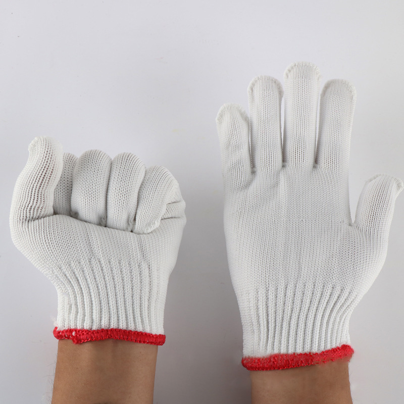 【 Factory 】 Wear-resistant labor protection gloves for winter use, thick and thin white cotton yarn, cotton thread, nylon, men working on construction sites Specification image