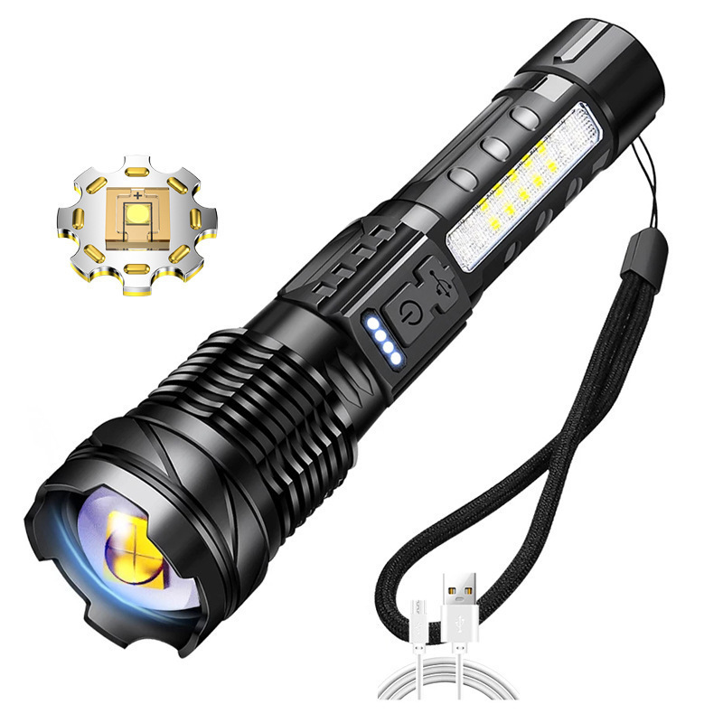 New cross-border high-intensity flashlight usb charging outdoor clear laser flashlight with cob work light Item Picture
