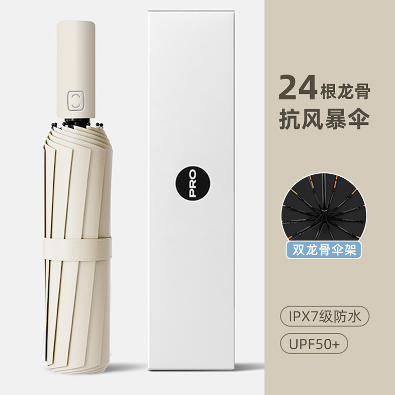 24骨黑胶太阳伞抗风加固防晒防紫外线晴雨两用伞自动遮阳伞定制