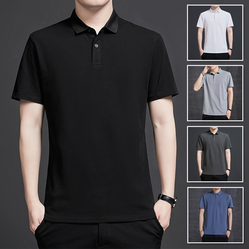 POLO shirt Men's casual shirt collar short-sleeved T-shirt 2023 Ice Silk quick-drying business Paul lapel solid color T-shirt