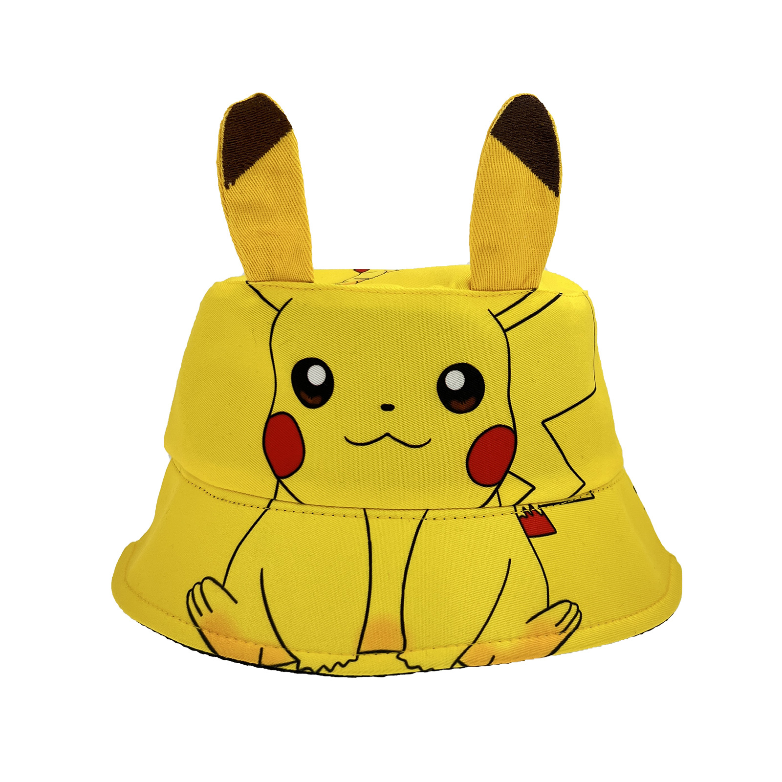 Cross Border Pikachu Fisherman Hat Children's Cute Cartoon Print Flowerpot Hat Elf Ear Shade Hat Sun Hat