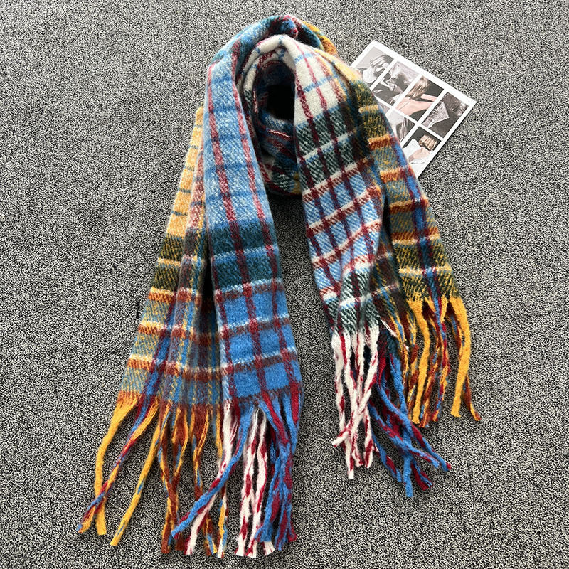 Factory Wholesale Winter New Korean Male And Female Students With The Same Thick Fringe Color Checkered Bib Scarf