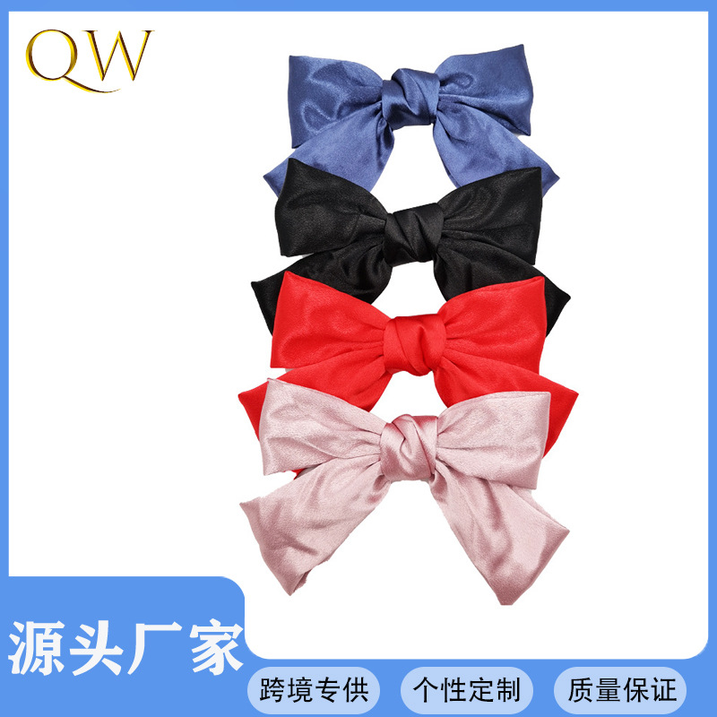 Exclusive Qiwei Accessories, Exclusive Qiwei Accessories, Exclusive cross-border solid color large bow clip, hair accessory spring clip, ins style new satin