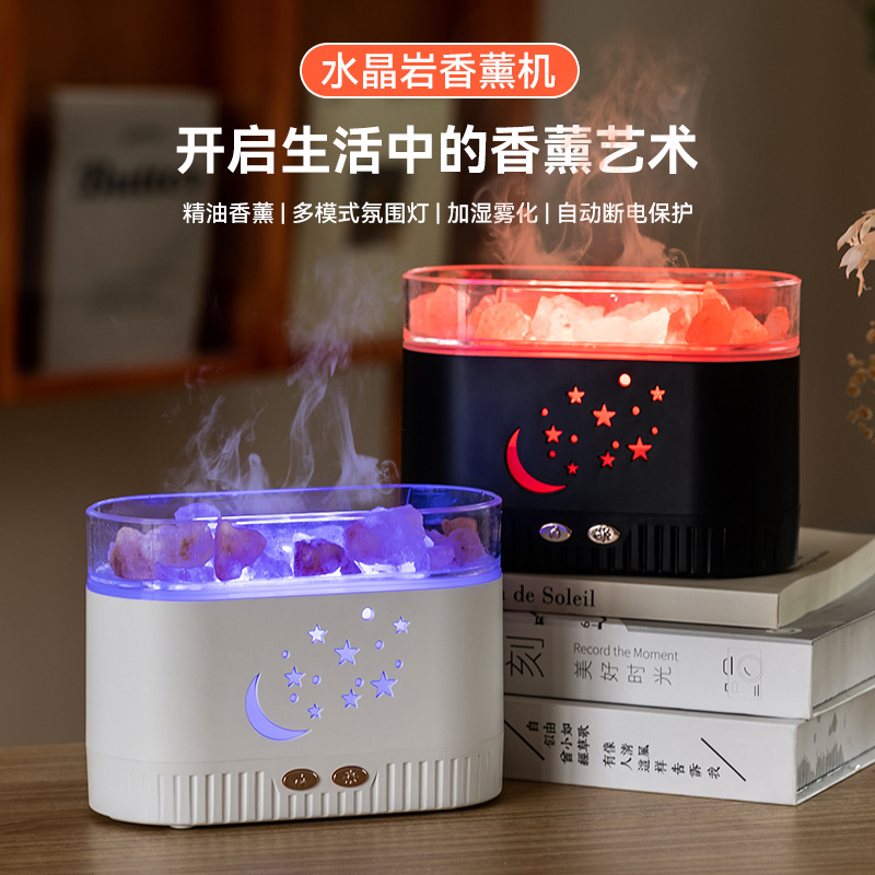 2025新款创意水晶盐香薰机七彩夜灯静音加湿器家用自动喷香香薰机