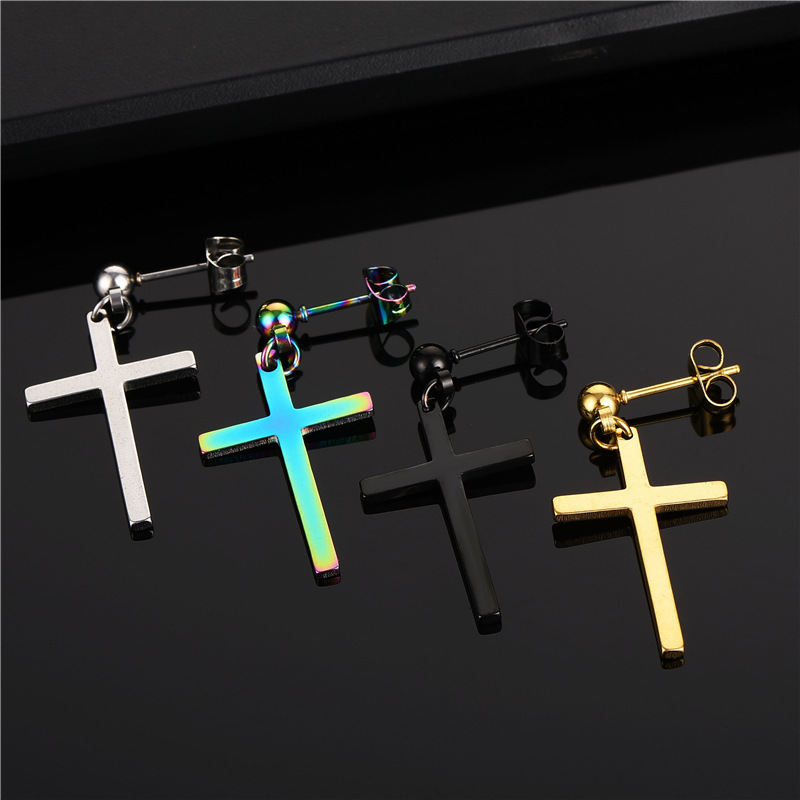 Korean bestsellers, personalized and fashionable titanium steel ear studs, men's trendy large cross earrings, cool and stylish stainless steel earrings