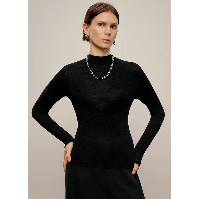 Luxury German Yangzi Gauze Island Spirit 18-needle seamless 100% wool sweater Knitted semi-high neck base layer sweater for women Specification image