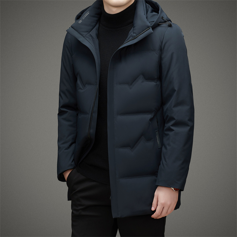Men's mid-length down jacket 2022 new style business casual high-end white duck down coat for men thick and warm winter wear details Picture