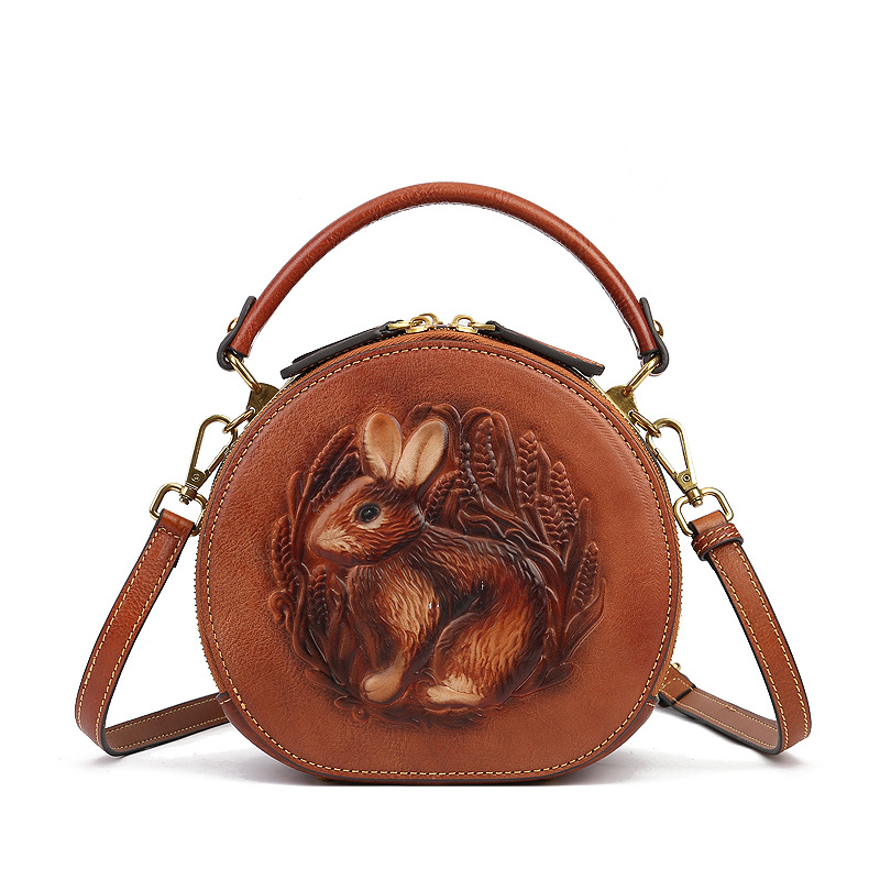 New Women's Handbag Leather Bag Female Senior Sense Niche Shoulder Bag Literary National Wind Crossbody Bag Item Picture