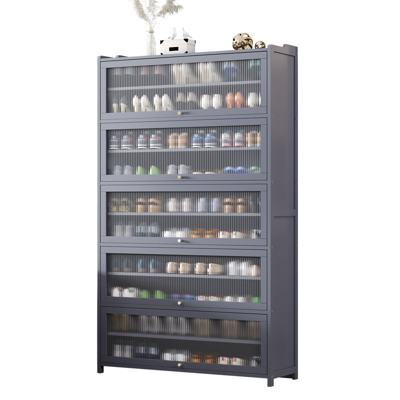 Steel shoe cabinet door, household large-capacity dust-proof shoe rack, flip cover storage cabinet, steel entrance cabinet, ironwork cabinet Item Picture