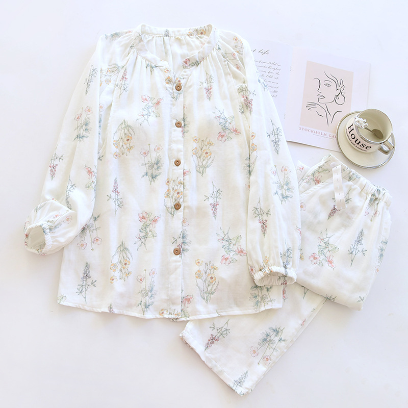 竹纤维带胸垫月子服孕妇产后哺乳衣长袖家居服印花喂奶衣产妇套装