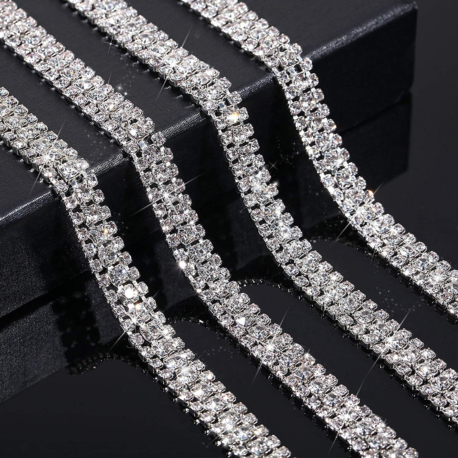 Three-row claw chain, welded and electroplated, colored water diamond chain, dense claw size chain, water diamond claw chain decoration, diy accessory details Picture