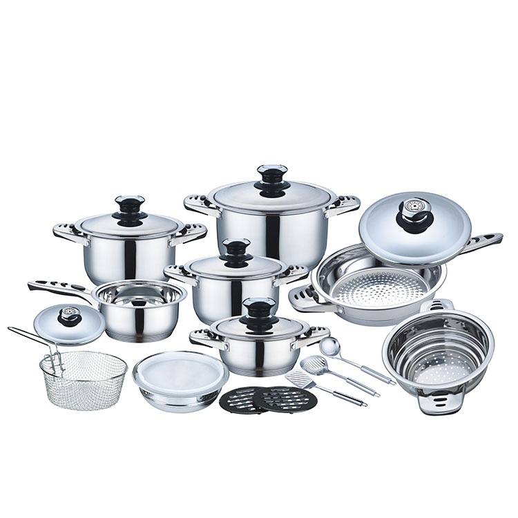 Stainless steel soup pot, 16-piece set for cross-border trade, kitchen steel lid steamer, milk pot, frying pot and cookware