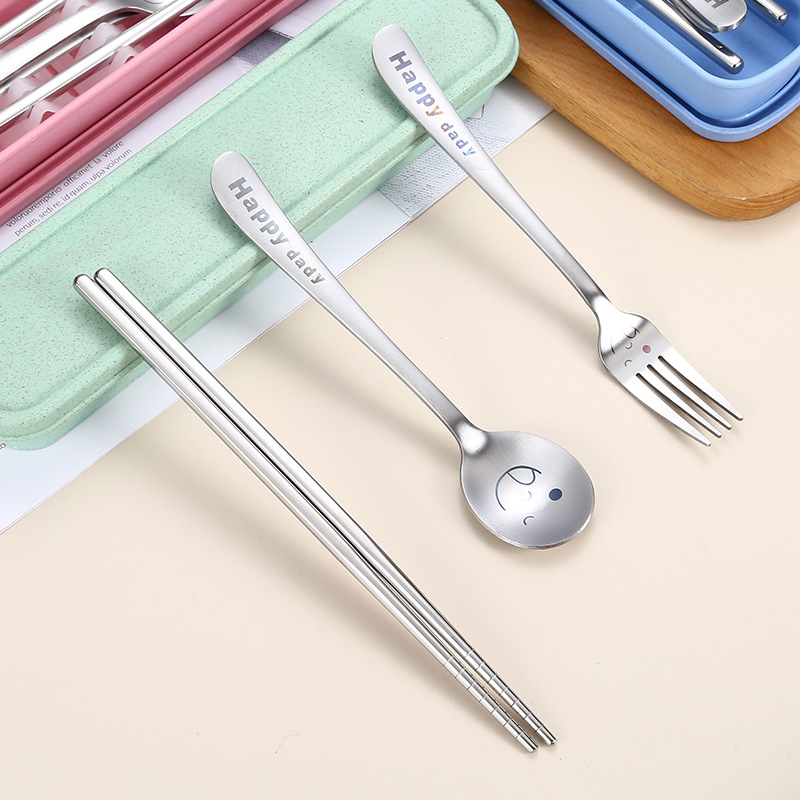 Creative Stainless Steel Portable Tableware Set Spoon Fork Chopsticks Three-Piece Set Spoon Fork Chopsticks Set For Students And Office Workers Specification drawing