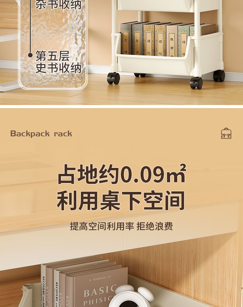 书架置物架家用多层书桌旁收纳书柜客厅零食杂物小推车多功能旋转详情19