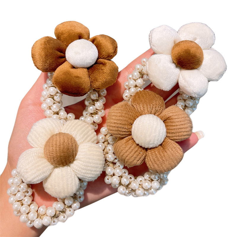 Children's Pearl Rope Hair Accessories Milk Coffee Color Cartoon Girl Hair Rubber Band Little Girl Bow Hair Band Rubber Band Item Picture