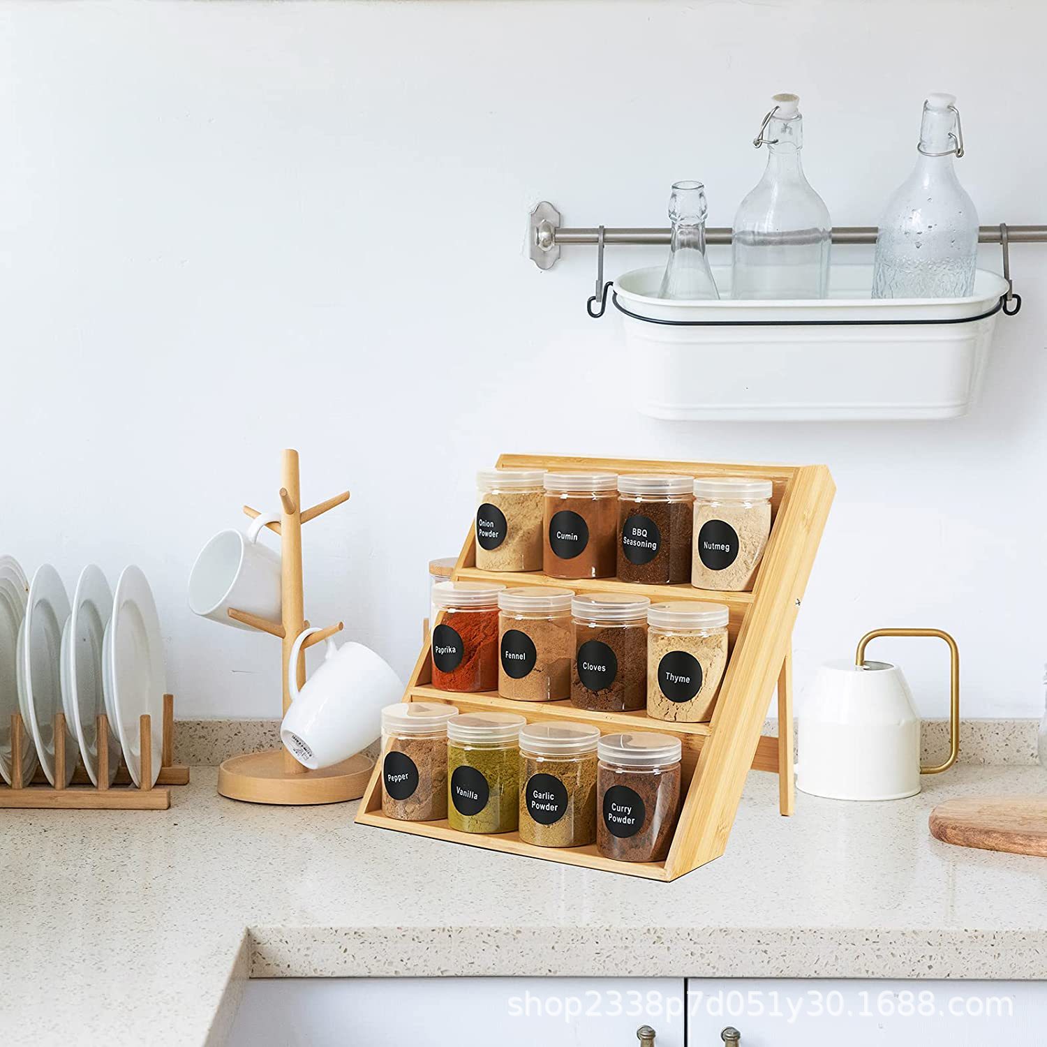 家用厨房多功能调味品架调味整理多层置物架收纳竹制架产品图