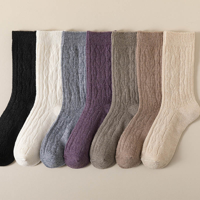 冬季加厚羊毛袜子女加绒松口不勒腿月子袜日系复古粗线堆堆中长袜