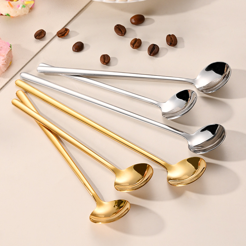 304不锈钢小圆勺咖啡勺燕窝蜂蜜勺子长柄勺甜品勺子玻璃杯搅拌勺